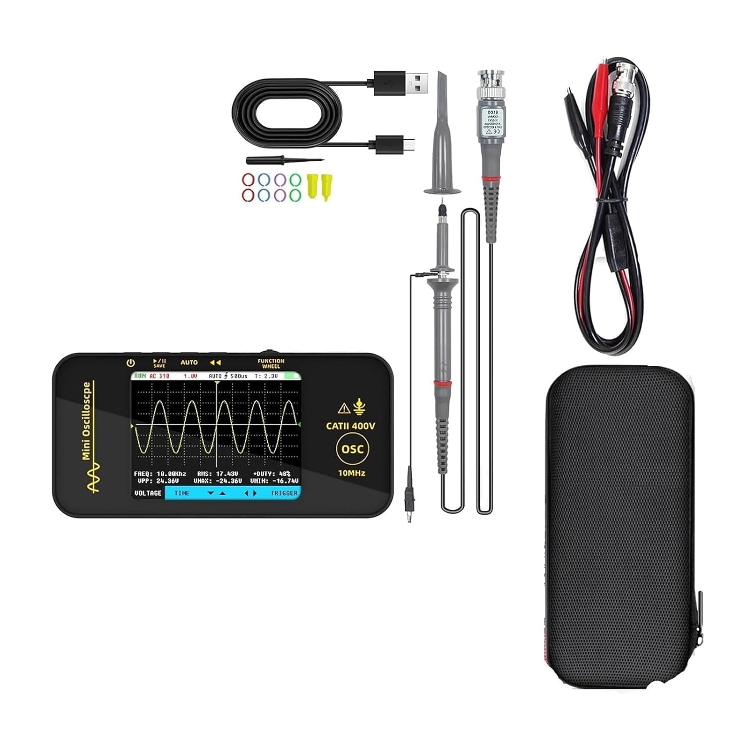 OT3 Handheld Digital Oscilloscope 3.2” TFT LCD Scope Tester, 10MHz/48MSa/s,Potable Automotive Nomal/Single Trigger(OT3 (Option A))