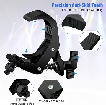 1.65-2.36 Inch Truss Clamp Black 4 Pack, Czgor Heavy Duty 220lb Stage Light Clamp Aluminum lighting C-Clamp Fit OD 42-60mm of Pipes, DJ Light Clamps for Par Light Moving Head Stage Stage lighting