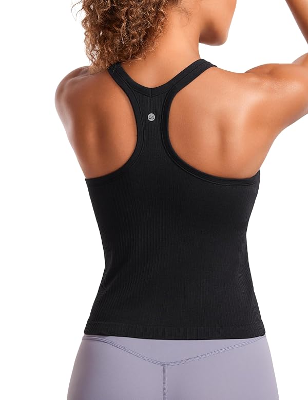 CRZ YOGA Seamless Ribbed Racerback Tank Tops Black Medium by CRZ YOGA - Used condition - US$26.60