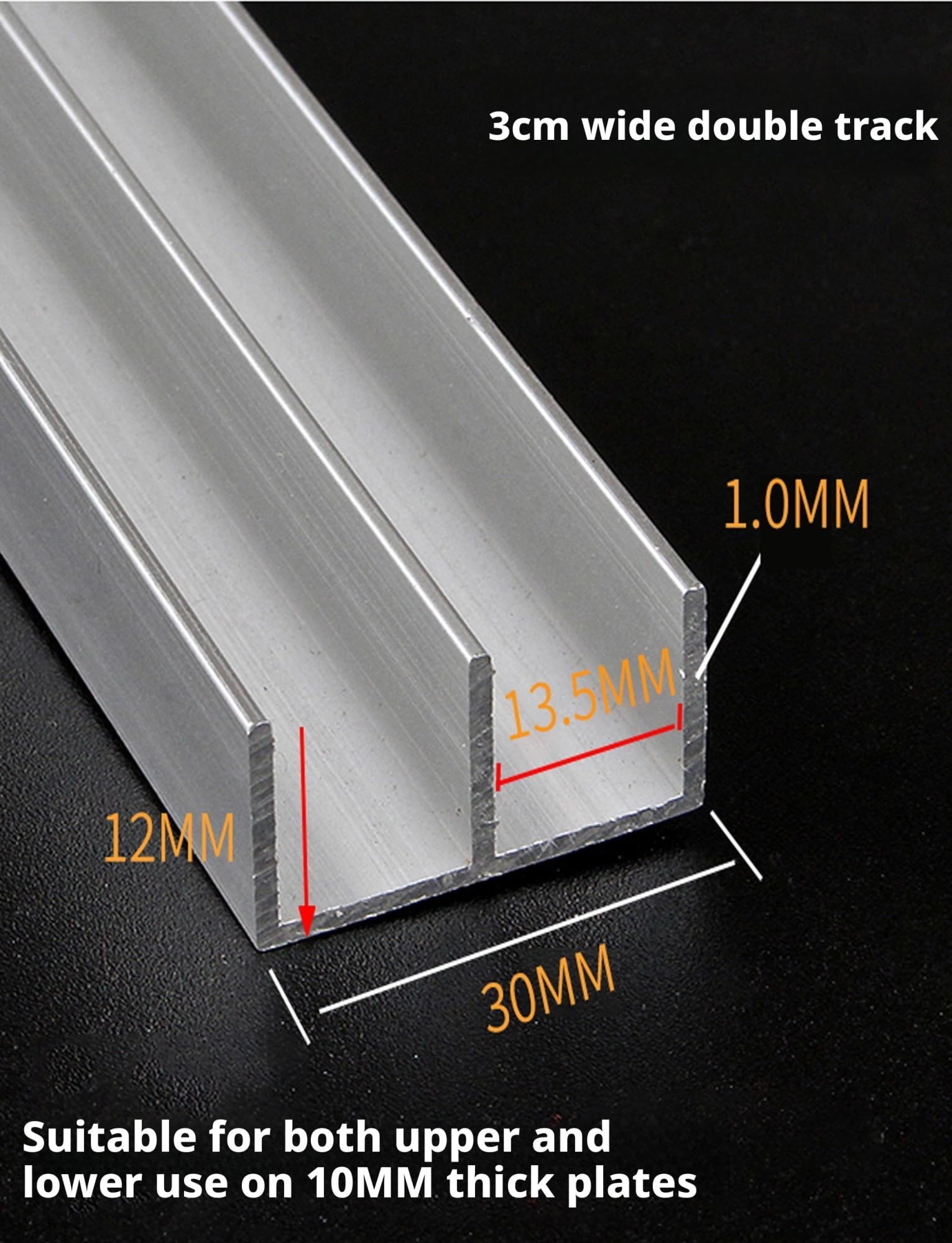 Rails coulissants à double voie en alliage d'aluminium for vitrines, bureaux, armoires, portes vitrées et autres espaces. Épaisseur: 10mm.(47in)