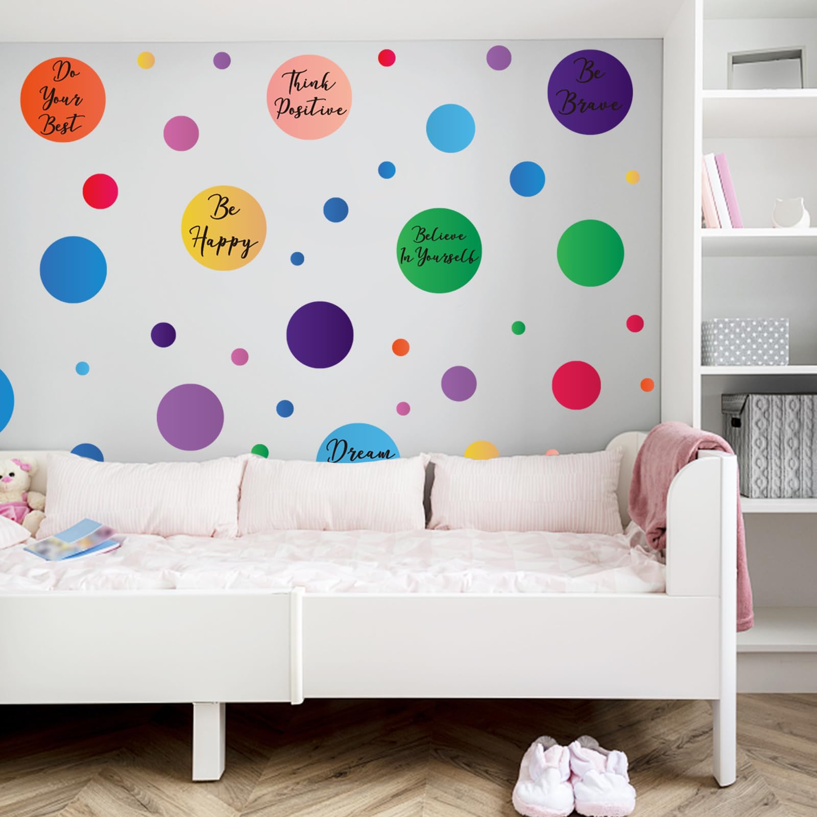 PLIGREAT 2 Sheets Colorful Polka Dot Wall Decals DIY Inspirational Quotes Removable Vinyl Stickers for Nursery Classroom Bedroom Living Room Home Background Wall Art Decor - Image 4