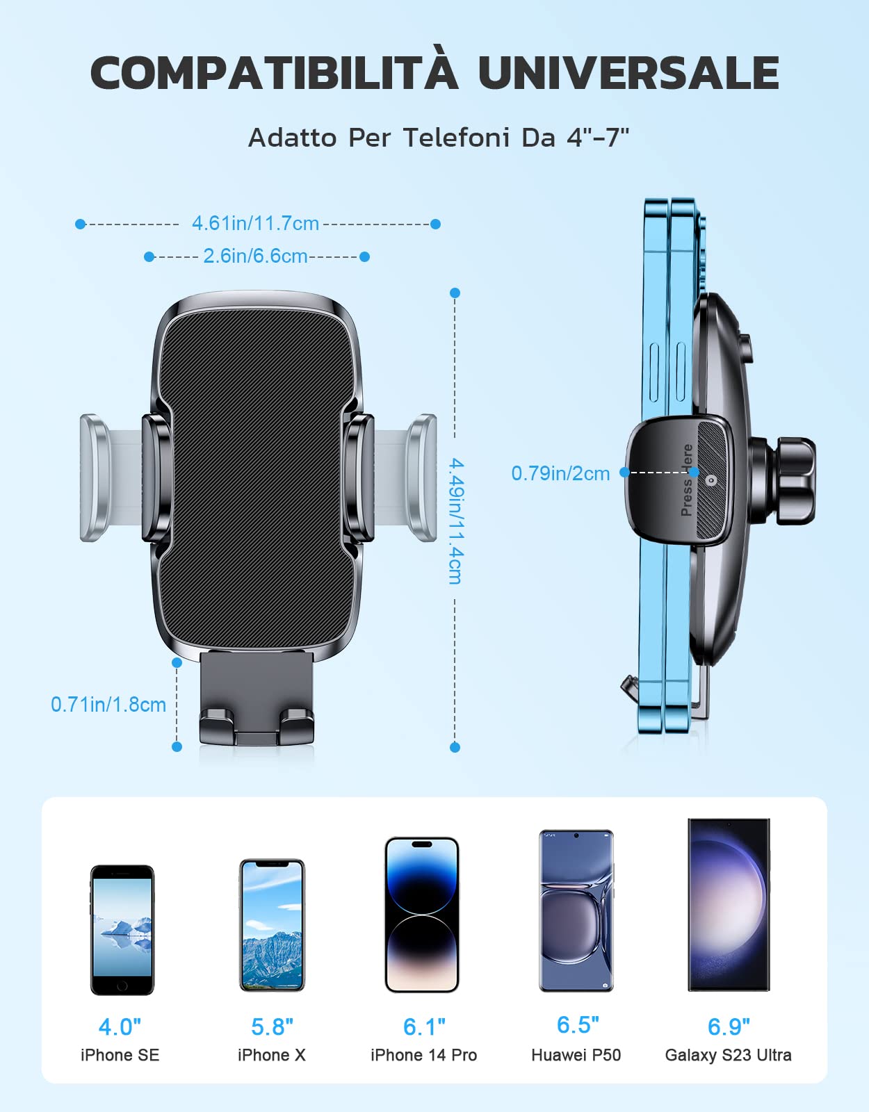 CIRYCASE Porta Cellulare Auto, 2026 [Aspirazione Ultra Potente] Supporto Telefono Auto, 360° Rotazione Porta Telefono Cruscotto/Parabrezza Accessori Impugnature Cellulari Universale Smartphone 4-7"