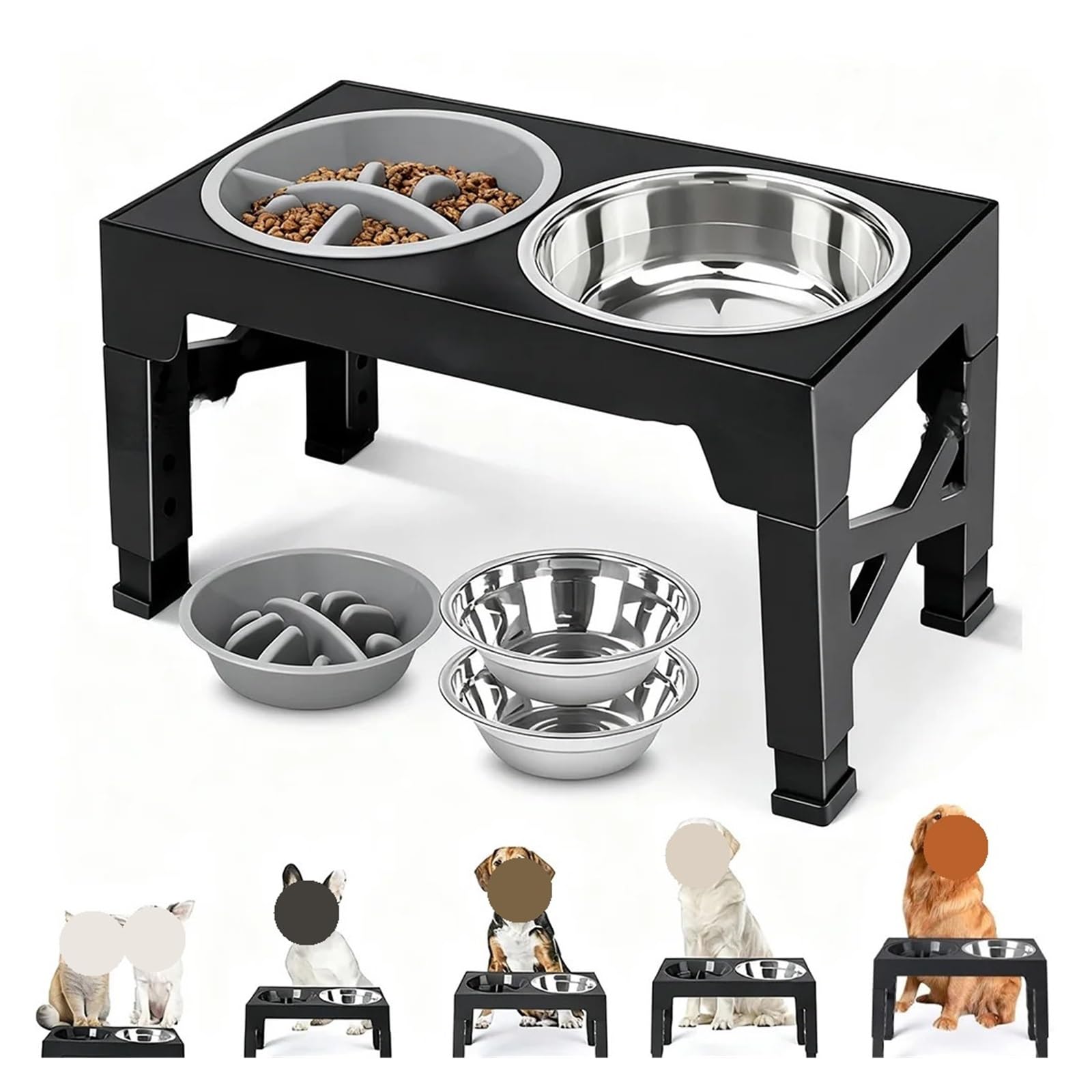 Comedero elevado para perros con soporte elevado ajustable con doble acero inoxidable para agua para perros pequeños, medianos y grandes