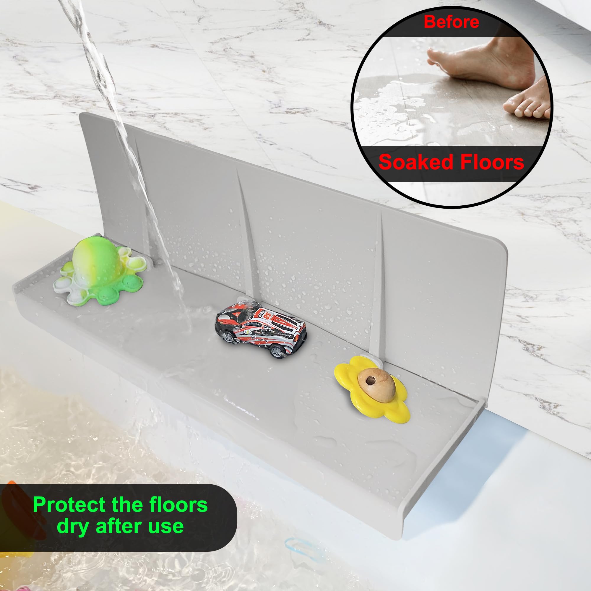KindGa Bathtub Splash Guard For Tub Kids Play Shelf Area