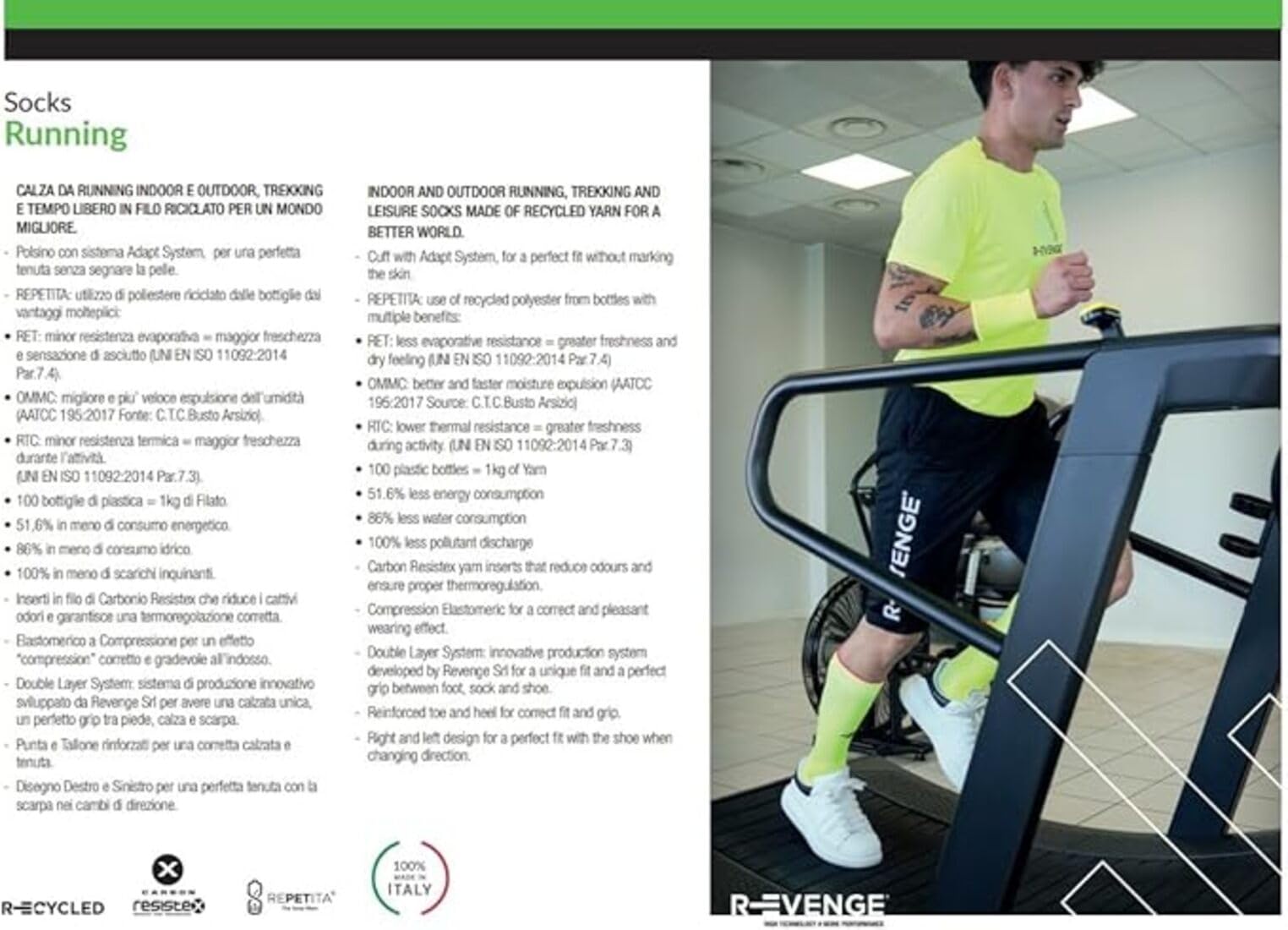R-EVENGE Kit 4 Calze Running lunghe per la corsa indoor, outdoor, trekking e tempo libero con rinforzo sulla punta e tallone.