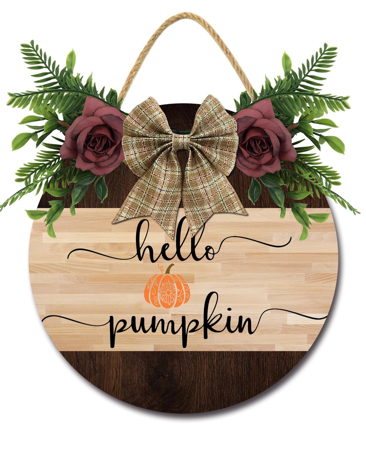 Benvenuto autunno lettering con decorazioni di caduta su di una superficie di legno Foto stock