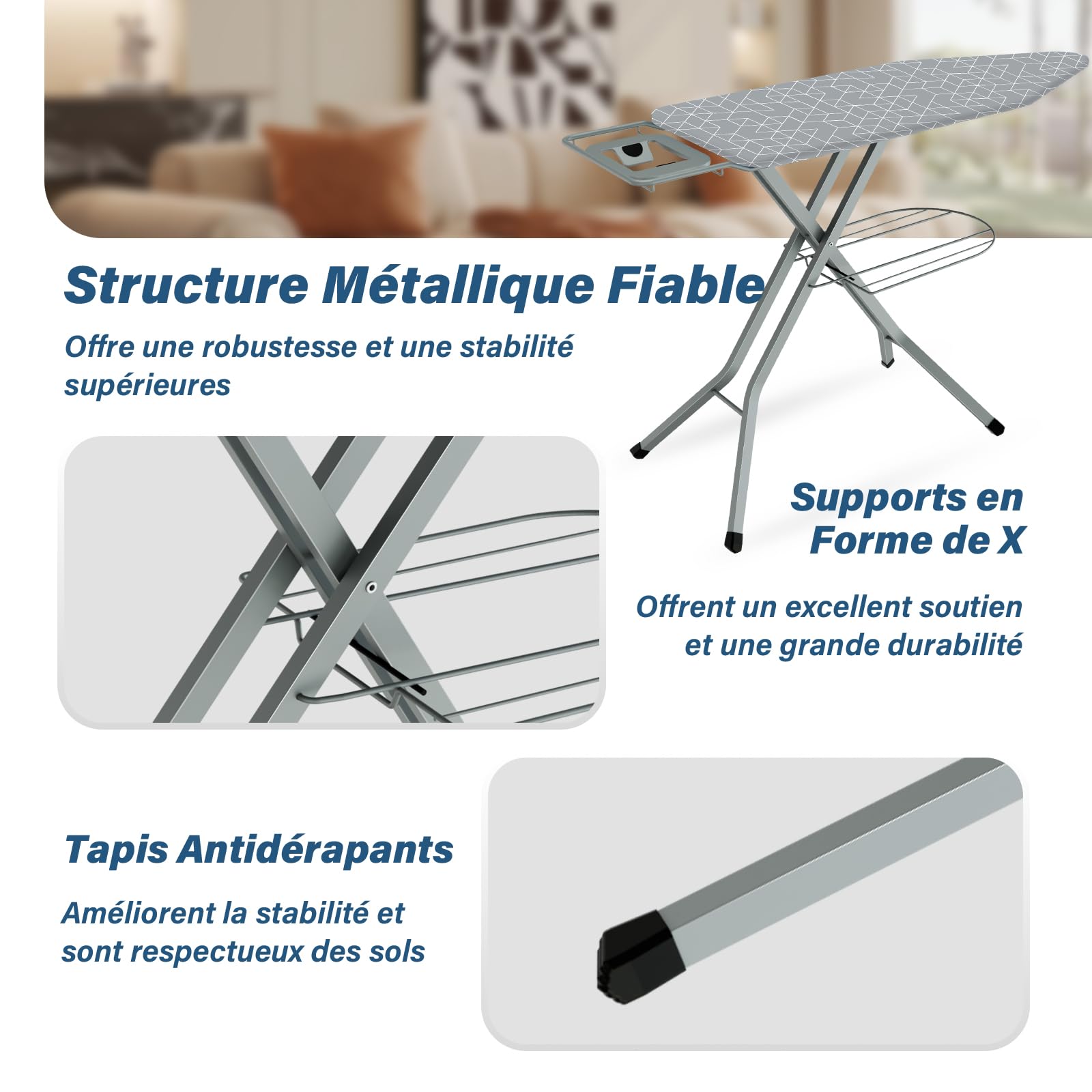 STANEW Bügelbrett 120 x 45 cm,Klappbares Bügelbretter Bügeltisch für Dampfbügeleisen,mit 2 Bezügen aus Baumwolle,Sicherheitsschließsystem,höhenverstellbar,mit ausziehbarer Ablage für Kleidung | Mit 2 Bezügen aus 100 % Baumwolle, für Dampfbügelstation, Ant