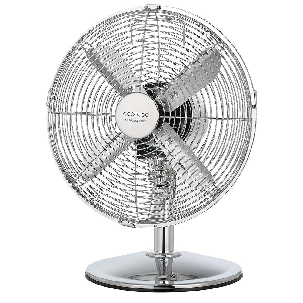 Cecotec EnergySilence 620 RetroDesk Tischventilator, 40 W, Chrom-Finish, Durchmesser 30,5 cm mit 4 Flügeln, 3 Geschwindigkeiten, Oszillation, höhenverstellbar, maximale Sicherheit