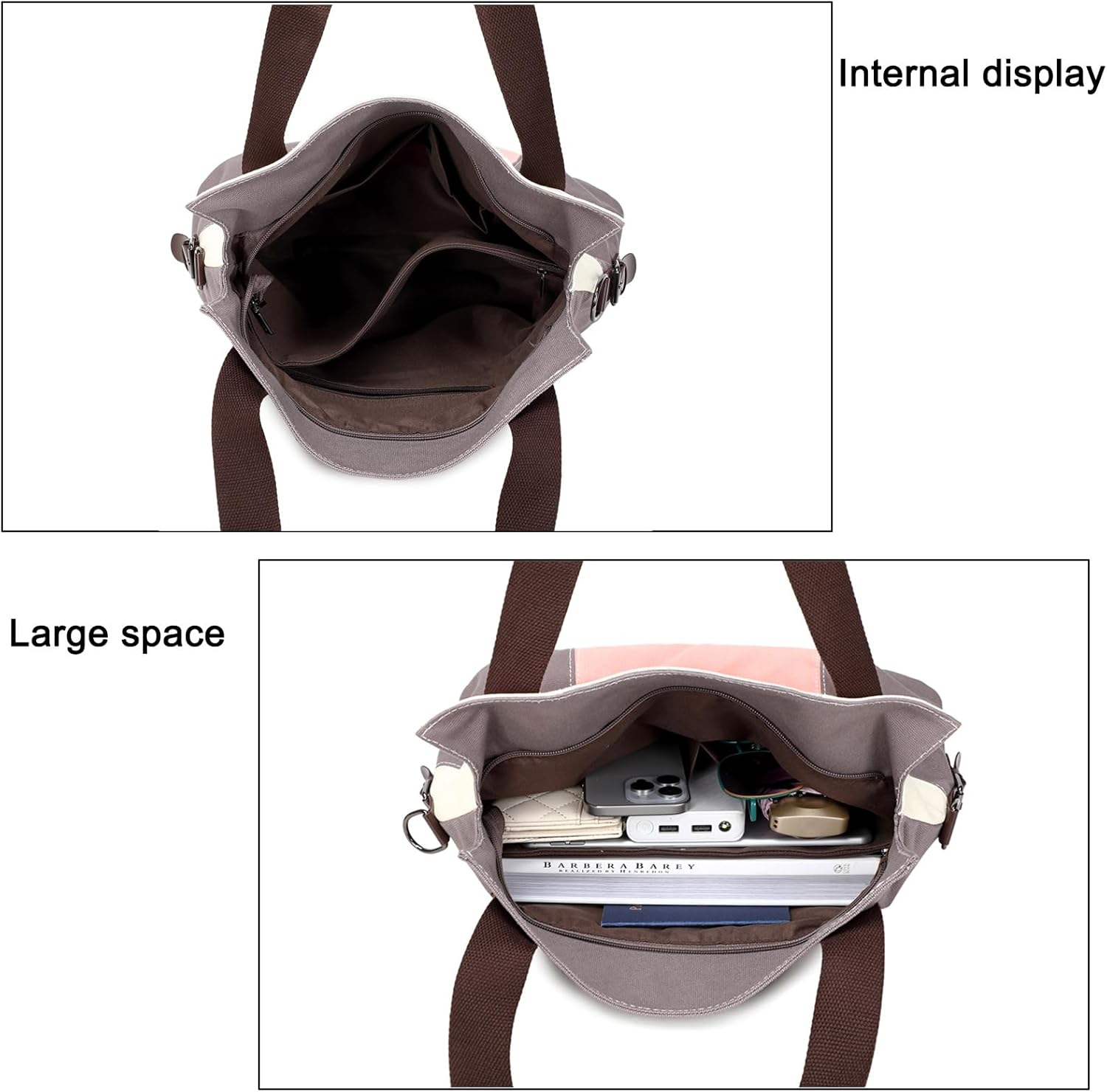 LAKE OF FIRE Women's Canvas Tote Bag with Spacious Compartments, Fashion Handbag for Work, School and Daily Use - Image 6