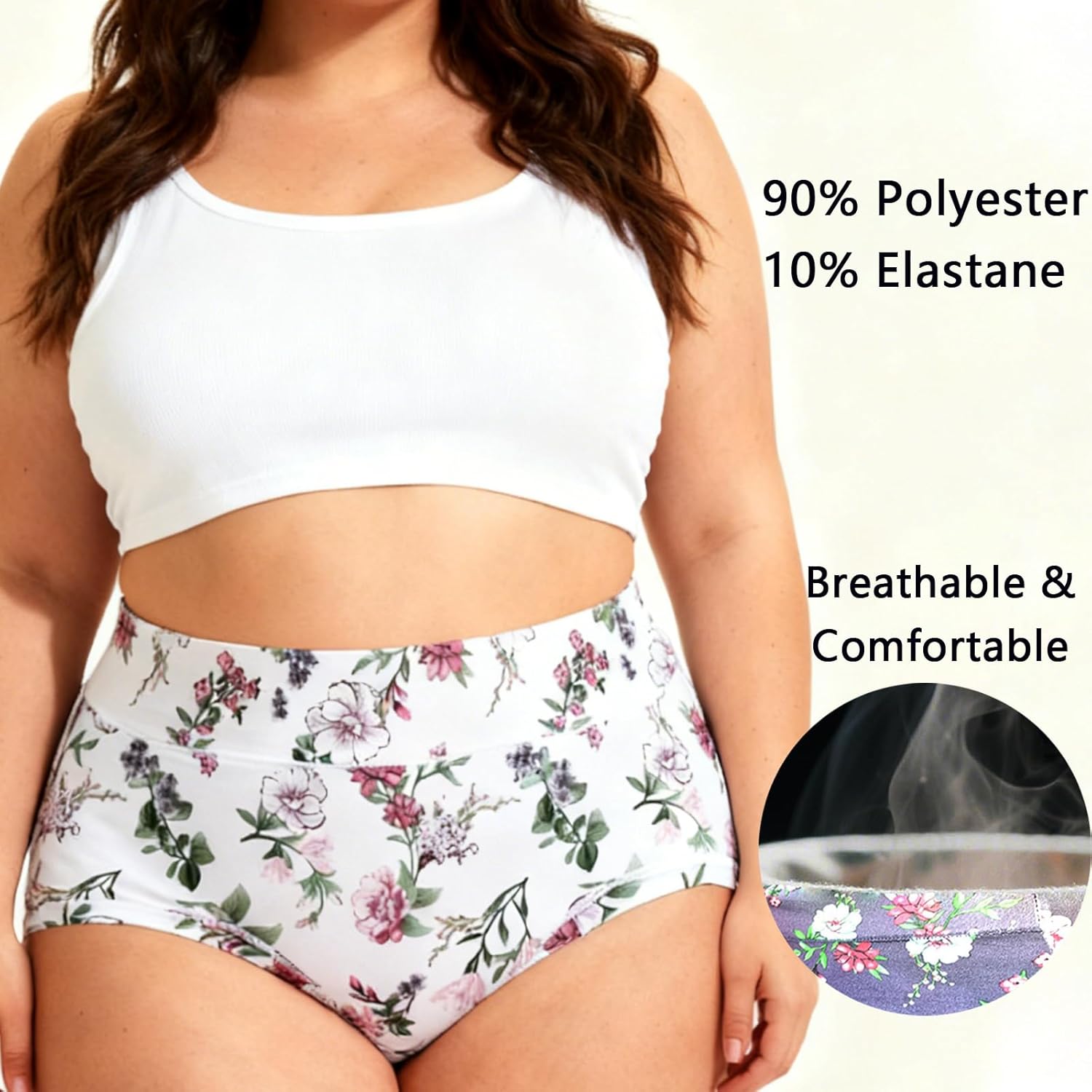 Womens Underwear XL-5XL Plus Size Ladies Panties Mid High Waist Briefs Rose Floral Pantys 7-Pack - Image 5