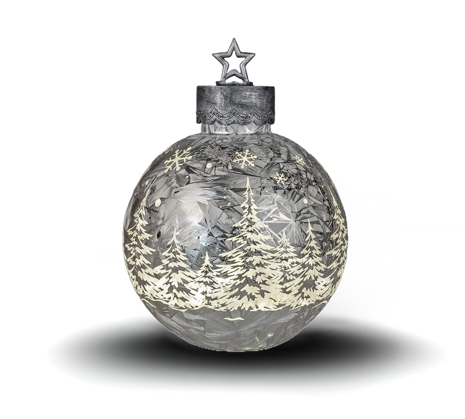 formano Deko-Kugel Silber- Frosty 29cm mit LED Licht Timer Beleuchtete Glaskugel - Weihnachtsdekoration Tisch Regal Deko-Kugel 6h/18h Timer Weihnachtskugel zum Stellen