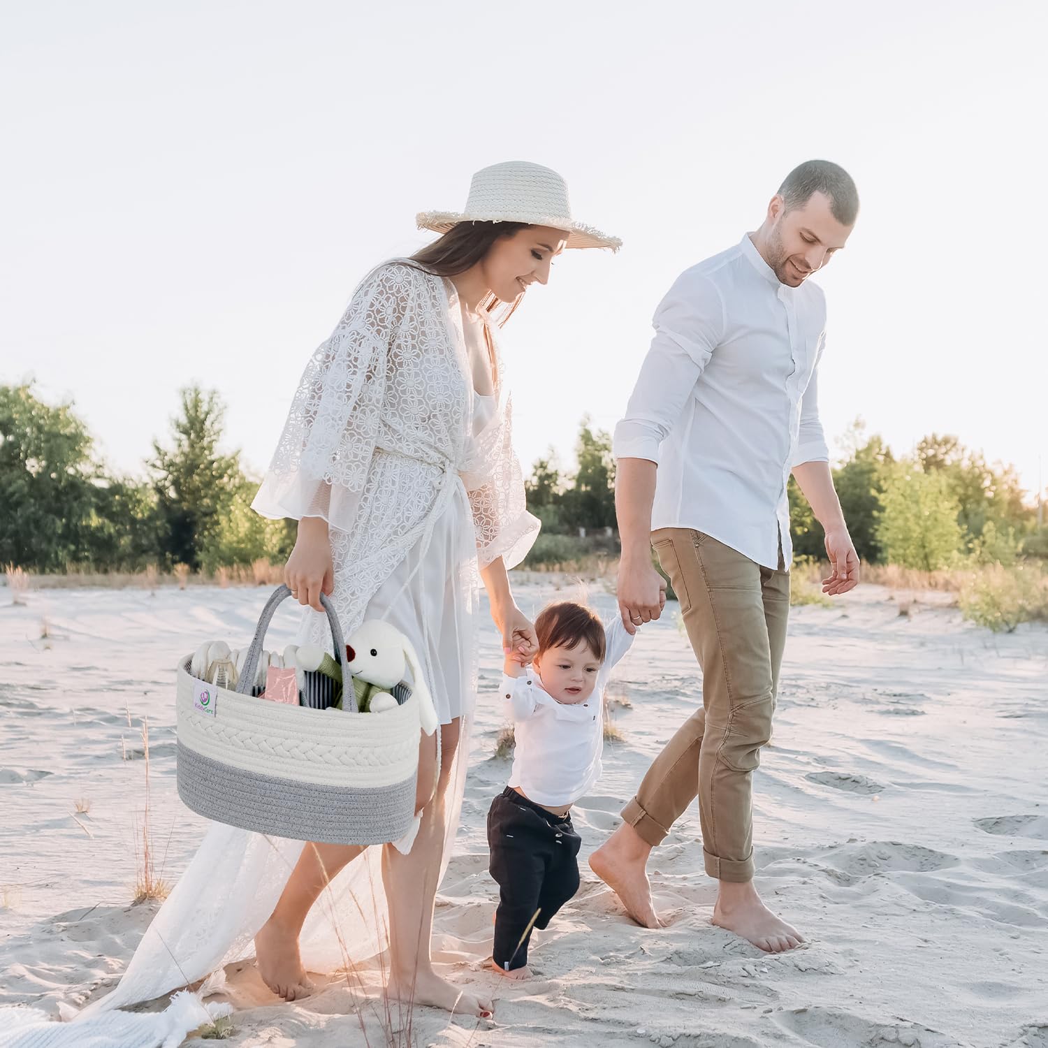 Cesta Portapannolini a 3 Scomparti (Grigio, Medio) – Organizer Fasciatoio per Neonati con Divisorio Rimovibile – Porta Pannolini, Salviette, Creme per il Cambio – Portaoggetti per Casa o da Viaggio