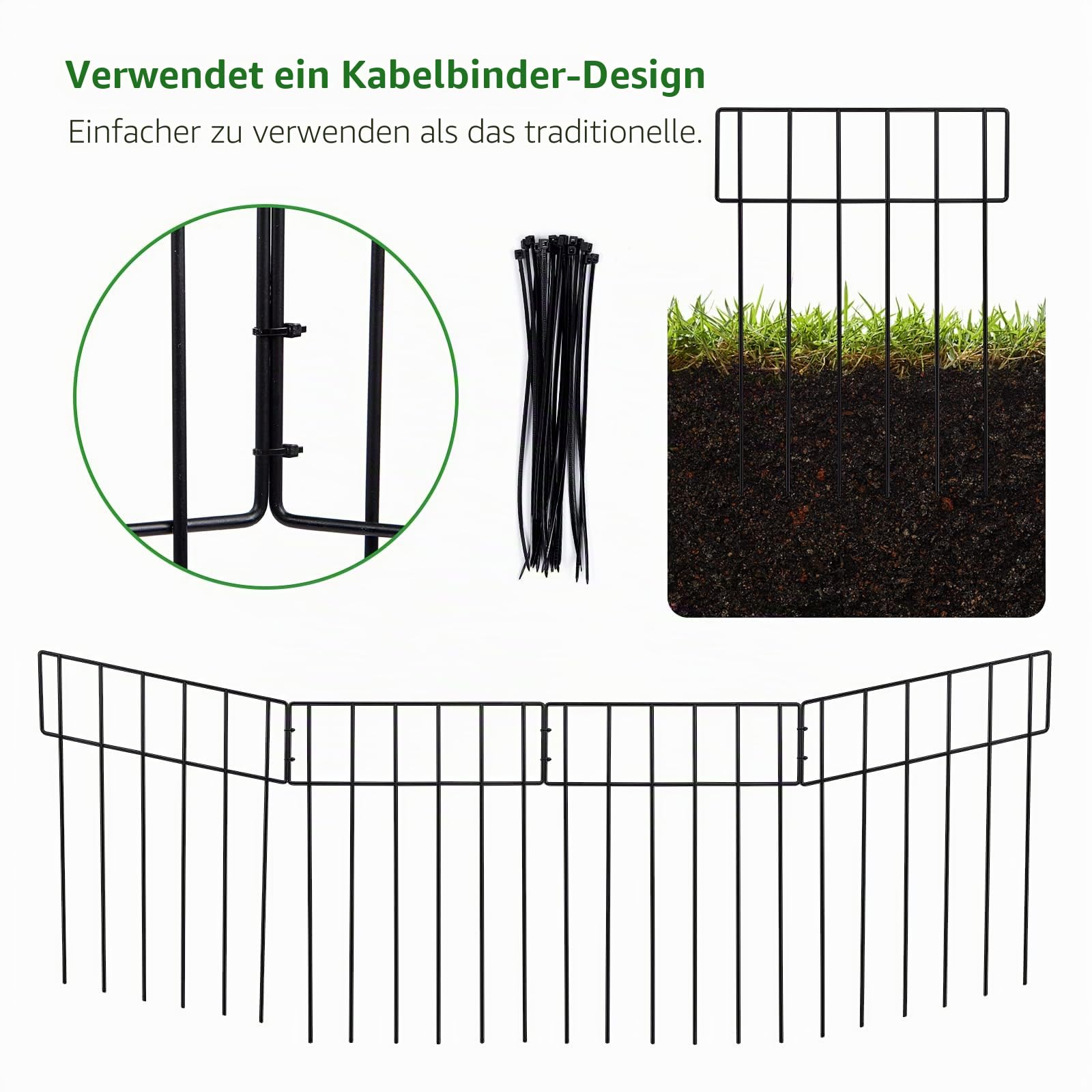 25 Stück Steck Gartenzaun Metall,43.2 cm (H) x7.8 m (L) Mobiler Zaun Camping Elemente,Begrenzungszaun für Weide Hunde Hühner Geflügel