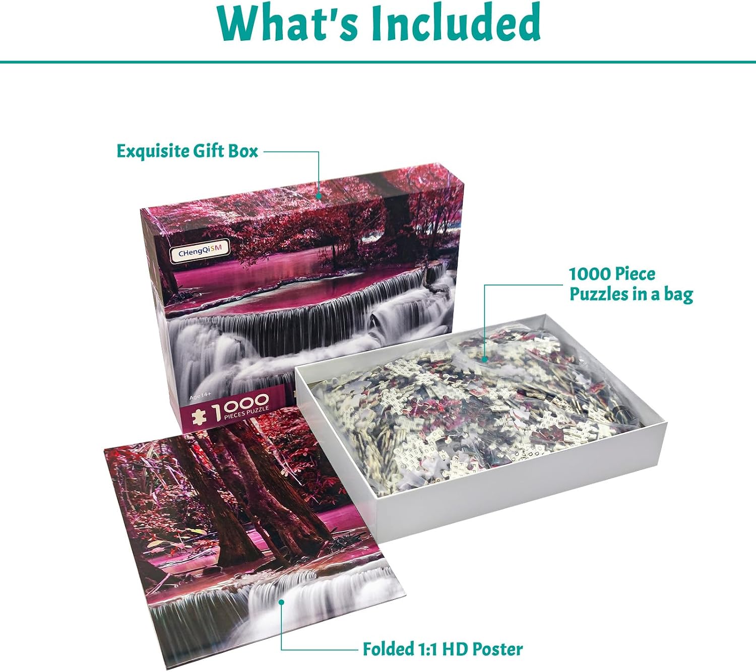 1000 Piece Puzzle for Adults - Forest Waterfall Puzzles for Adults 1000 Pieces, Letters on Back, Nature Landscape Jigsaw Puzzle, Challenging Puzzles for Teens Seniors - 27.6 x 19.7 inches image 4