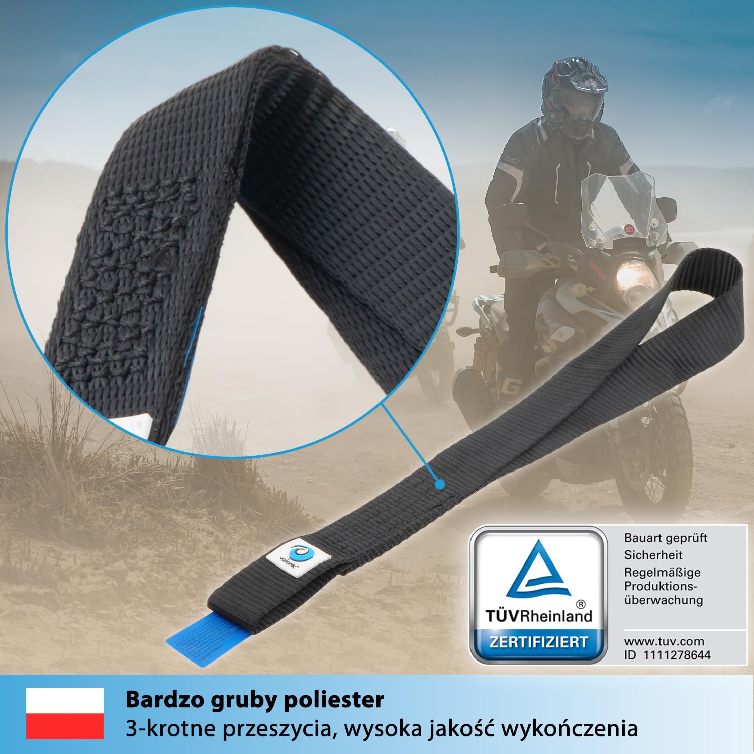 valonic CONDOR - 2X Pętle mocujące, 45cm, 35mm, 1750Kg, TÜV Rheinl. Certyfikat EN 12195-2 - czarny, szlufki do transportu motocykli, pas mocujący, pasy mocujące, samochód, pętla mocująca