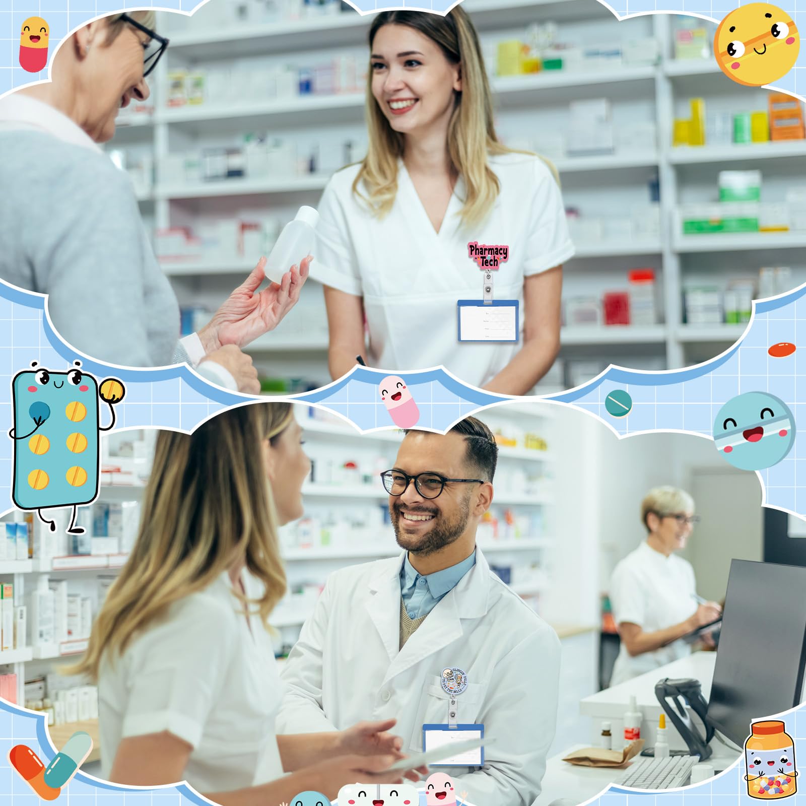 10 Pcs Pharmacy Badge Reel Funny Badge Reel Pharmacy Technician Gifts Nurse Badge Reel for Doctors Nurses Pharmacy Week Gift