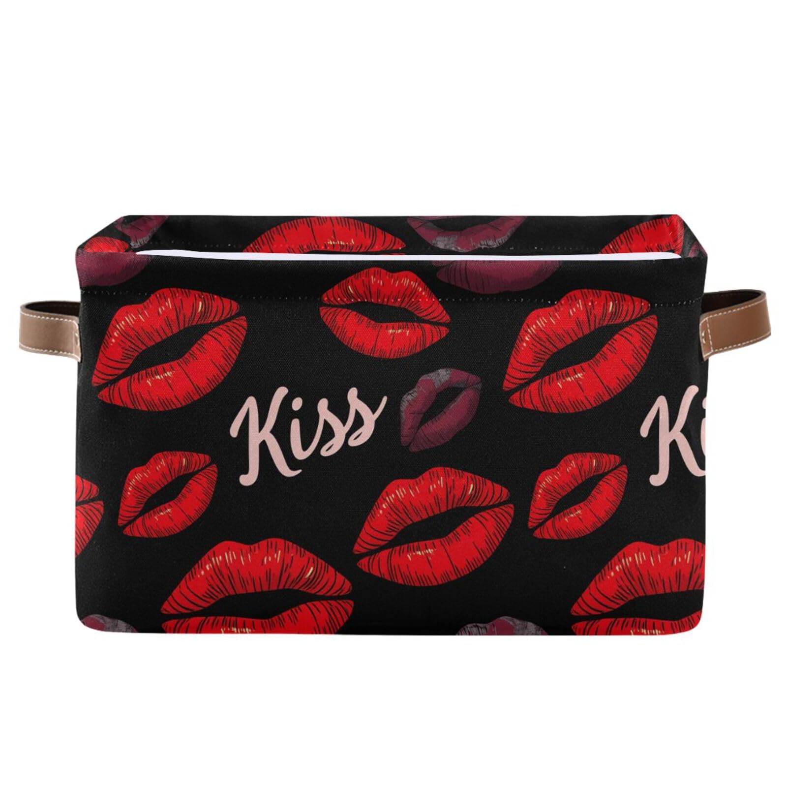 Aslsiy Storage Basket Sexy Lips Kiss-2 Nursery Bins Happy Valentines Baby Canvas Box Clothes Shelf Basket Laundry Hampers 1 Pcs