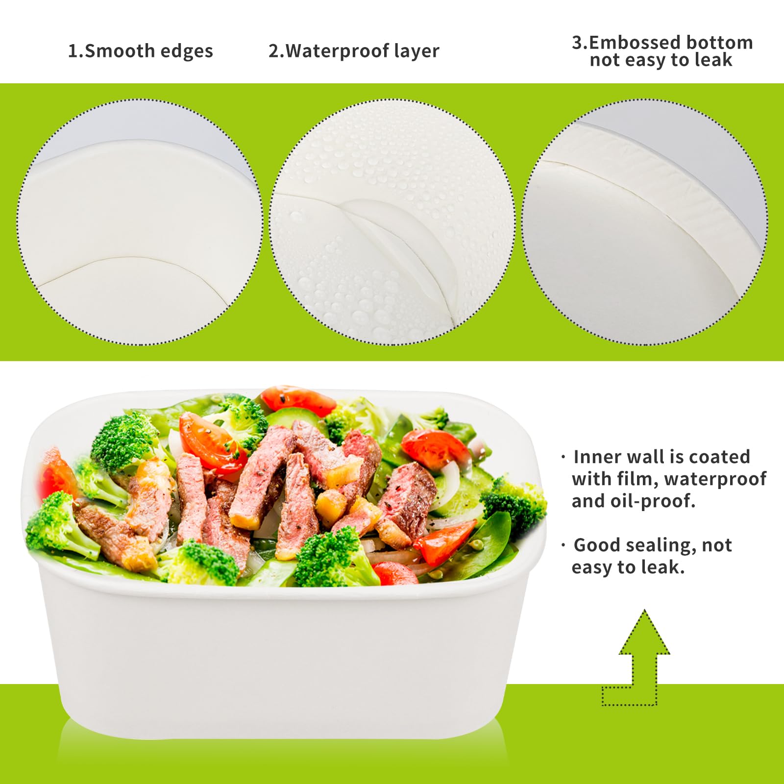 Giwrmu 50 cuencos de papel desechables de 30 onzas con tapas transparentes, recipientes desechables de 880 ml, cuenco cuadrado grande de papel con