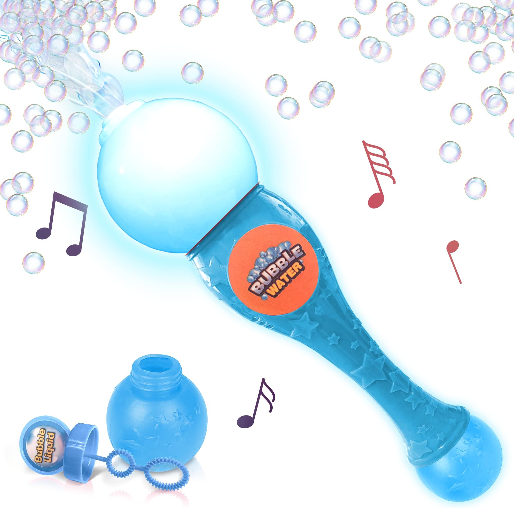 ArtCreativity Bubble Wand for Kids Toys, Light Up Automatic Bubble Blower Maker Wand with LED & Music, Toddler Bubble Toy, Fluid & Batteries Included, Great Gift Idea, Bubbles Party Favor – Blue