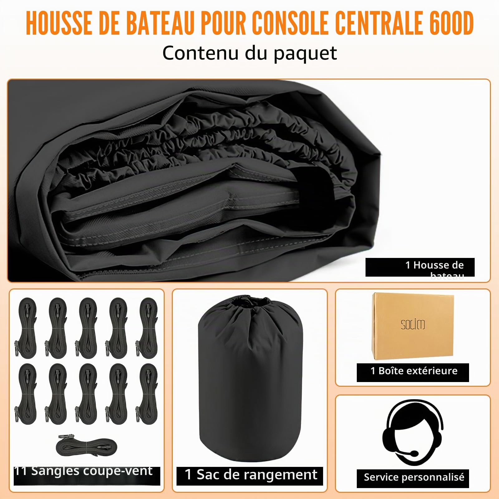 Bâche de bateau avec élastique, 520-580 cm, housse de bateau avec housse moteur, 600D, Oxford Marine Grade, étanche, en PU résistant, pour une longue largeur de jet jusqu'à 250 cm