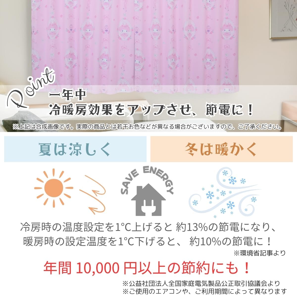 Sanrio SB-691-S My Melody Class 2 Blackout Thermal Shielding Curtain Width 39.4 x 70.1 inches (100 x 178 cm) Length 2 Piece Set of 2 Sanrio My Melo Washable Character