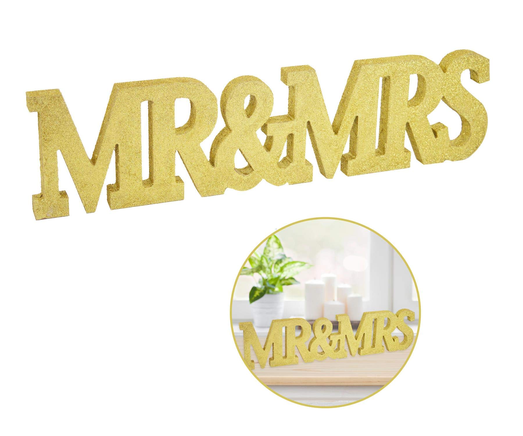 YöL Mr And Mrs Sign Wedding Table Decoration Centrepiece Glamorous Sparkly Glittery Accessory Photo Props Ceremonial Décor