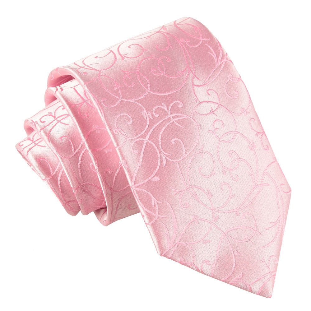 Dqt Men's Baby Pink Swirl Floral Jacquard Tie - 9Cm Classic Width Necktie - Wedding, Business & Formal
