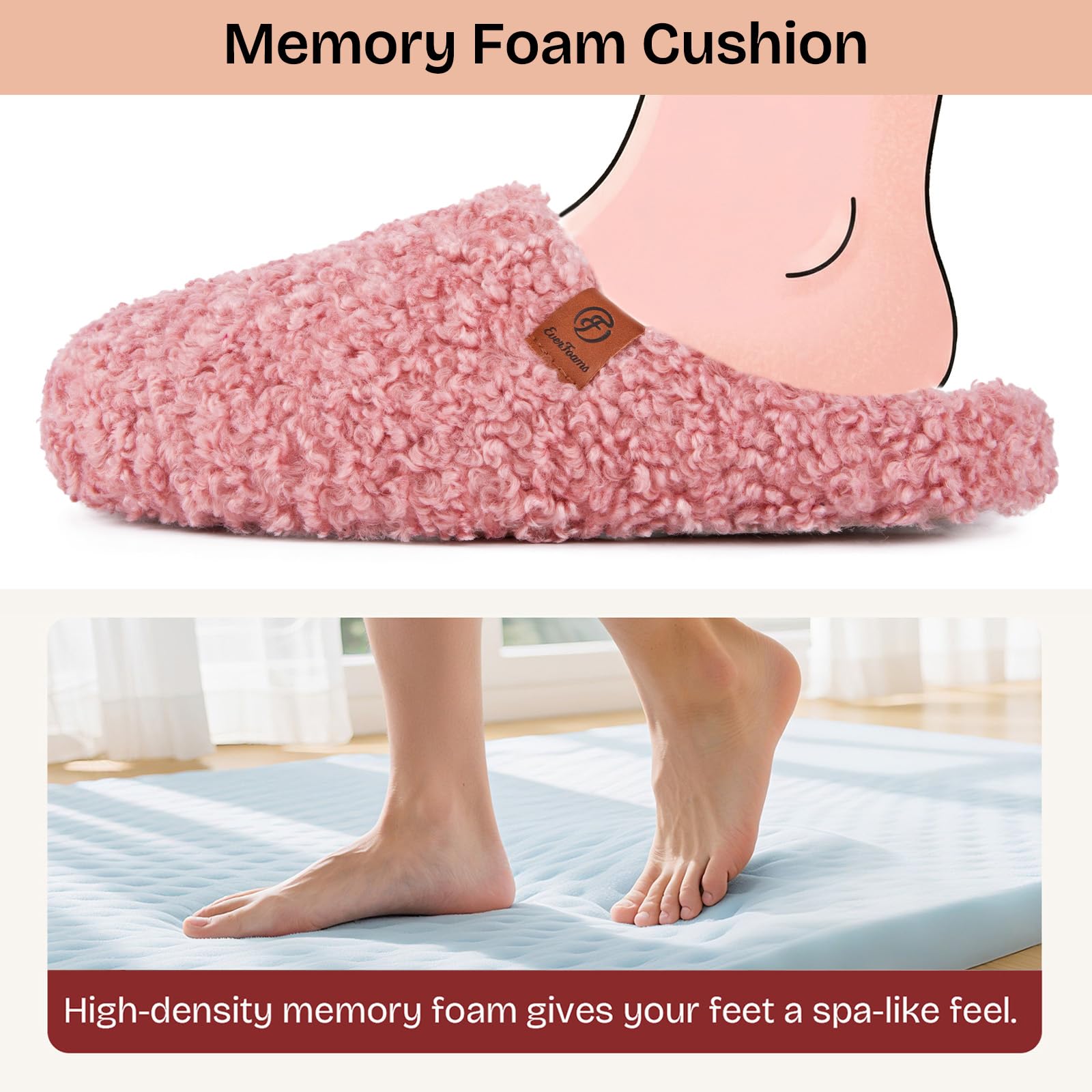 EverFoams Pantuflas peludas de espuma viscoelástica para mujer, zapatos de