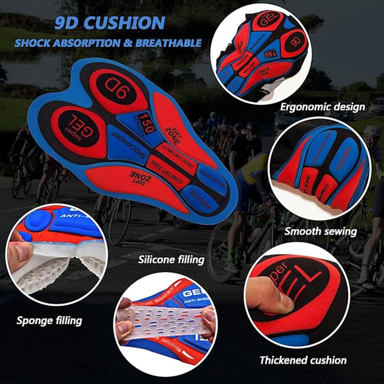 Zestaw męskich letnich spodenek rowerowych z krótkim rękawem i żelowymi spodenkami na szelkach, szorty letnie, oddychające, 9D Gel Padded Bib Short