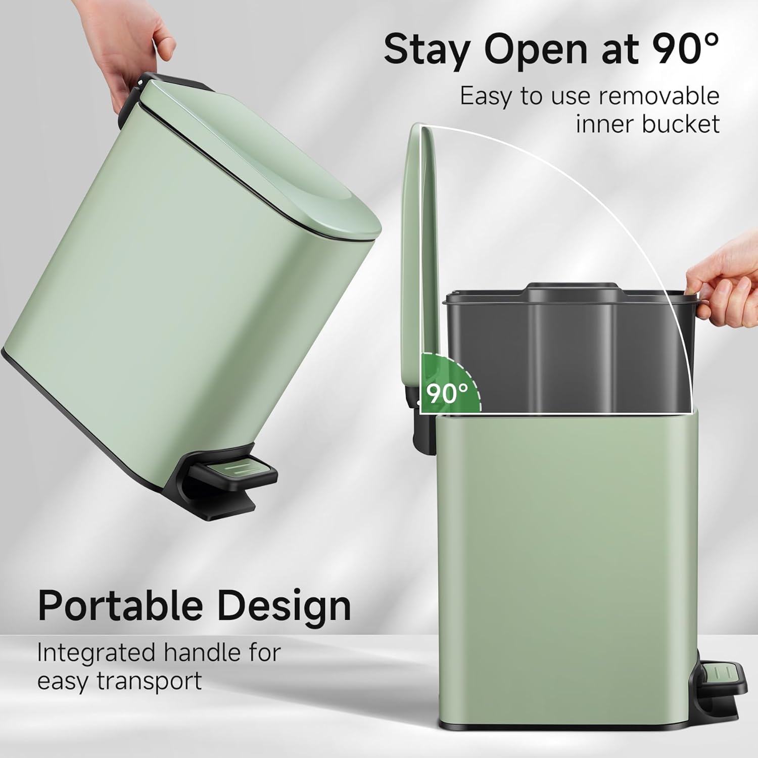 TIPGO Small Bathroom Trash Can with Glass Qtip Holder Set