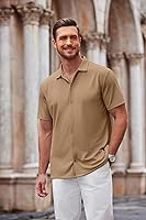 Vista 87 de COOFANDY Camisa casual con botones para hombre, manga corta, sin arrugas, camisa de verano