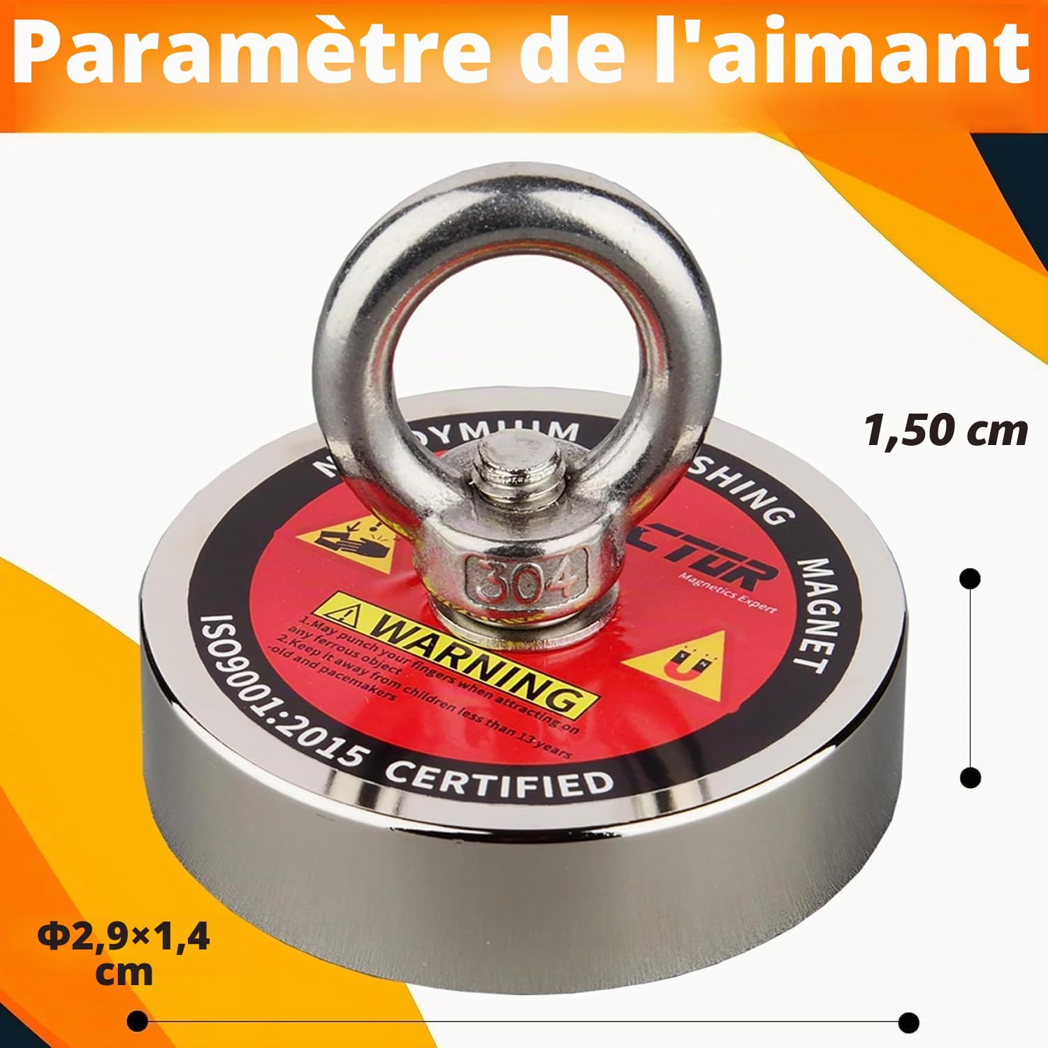 MUTUACTOR n52 Aimant Neodyme Super Puissant 180KG Force de Traction, Aimants Puissant Avec 20M Robuste Corde, Acheter Aimant Puissants Dans Jeu Pêche Magnetique pour la pêche magnétique et Le sauvet …