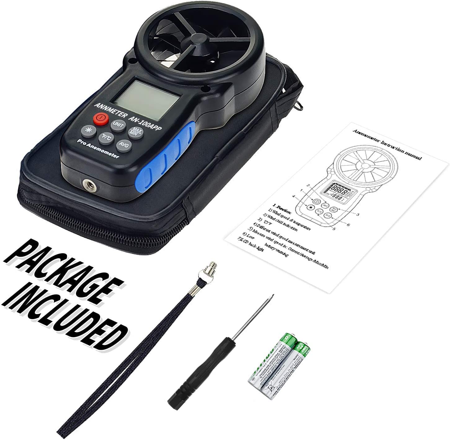 Anémomètre Enregistreur Bluetooth Compteur de Vent Vitesse, AIOMEST Anemometre Portable Connecté Mesureur Vitesse du Vent 30m/s et Température, Pour HVAC/CVC,VMC, Drone et Vents Conduits
