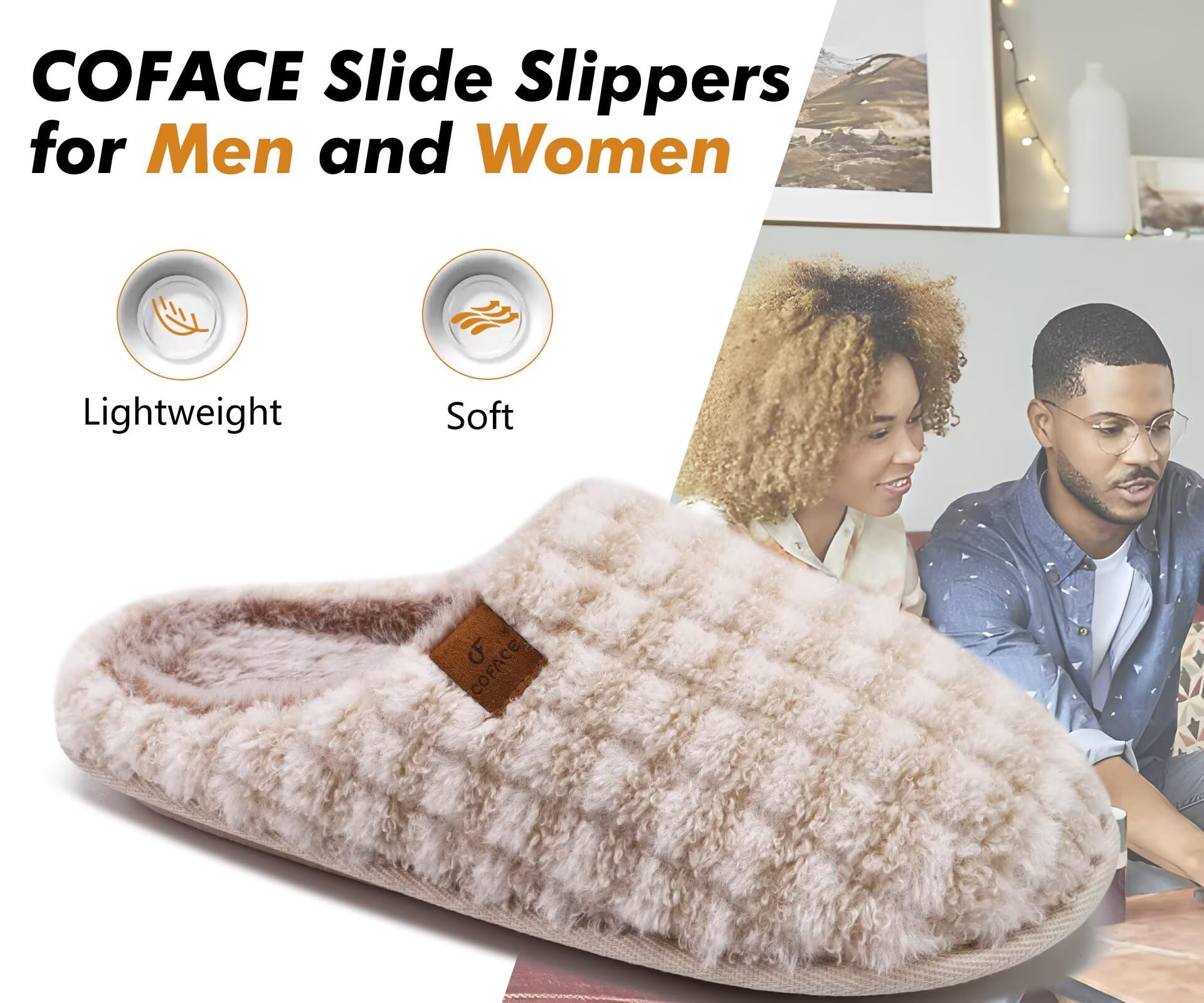 COFACE Pantofole da Uomo Invernali Plaid, Comoda Memory Foam Calde Scarpe da Casa in Lana con Suola Antiscivolo 40-49