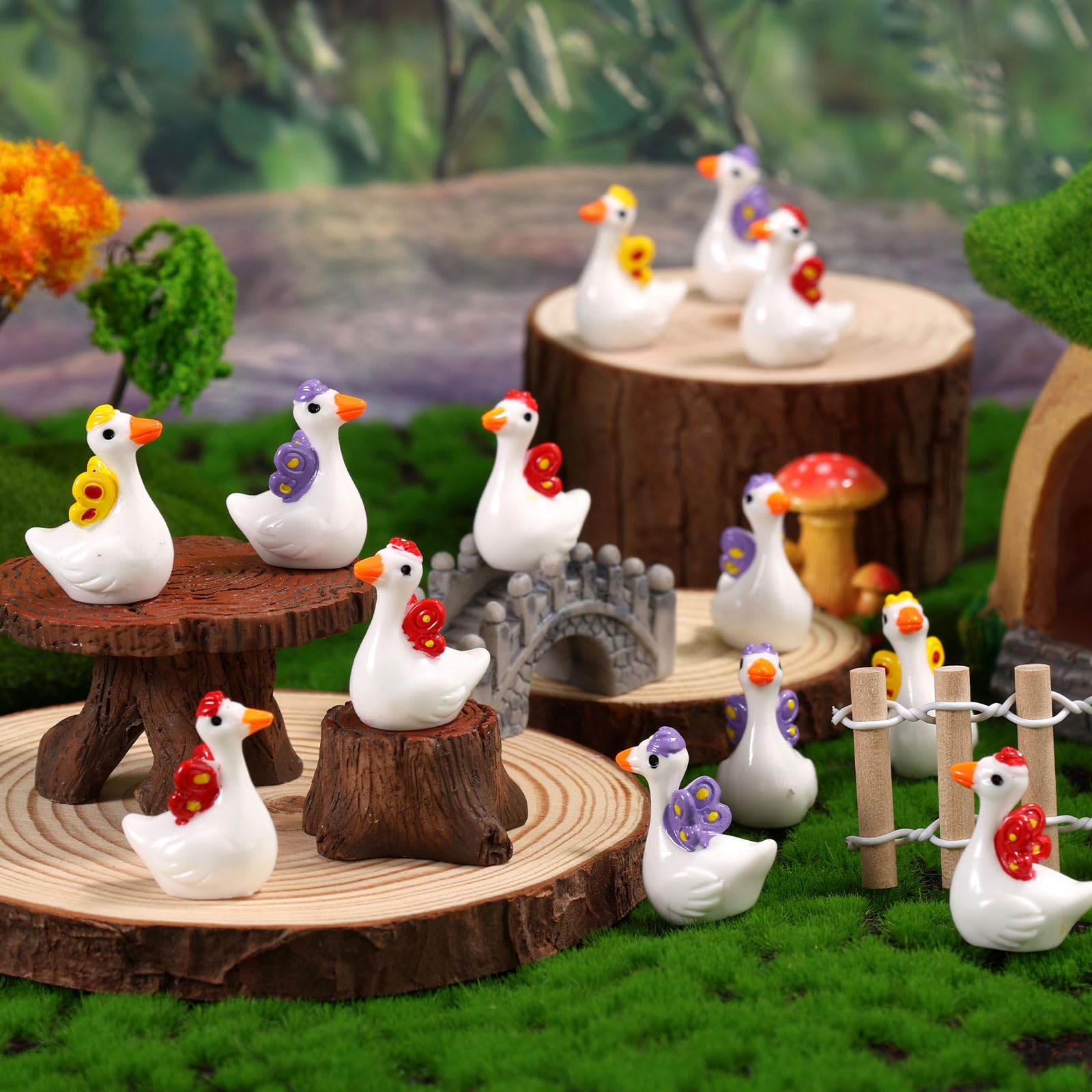 KOCKSHION 2 Statuette In Resina Oca E Fiore – Mini Decorazioni Per Laghetto, Giardino Delle Fate, Interni Ed Esterni