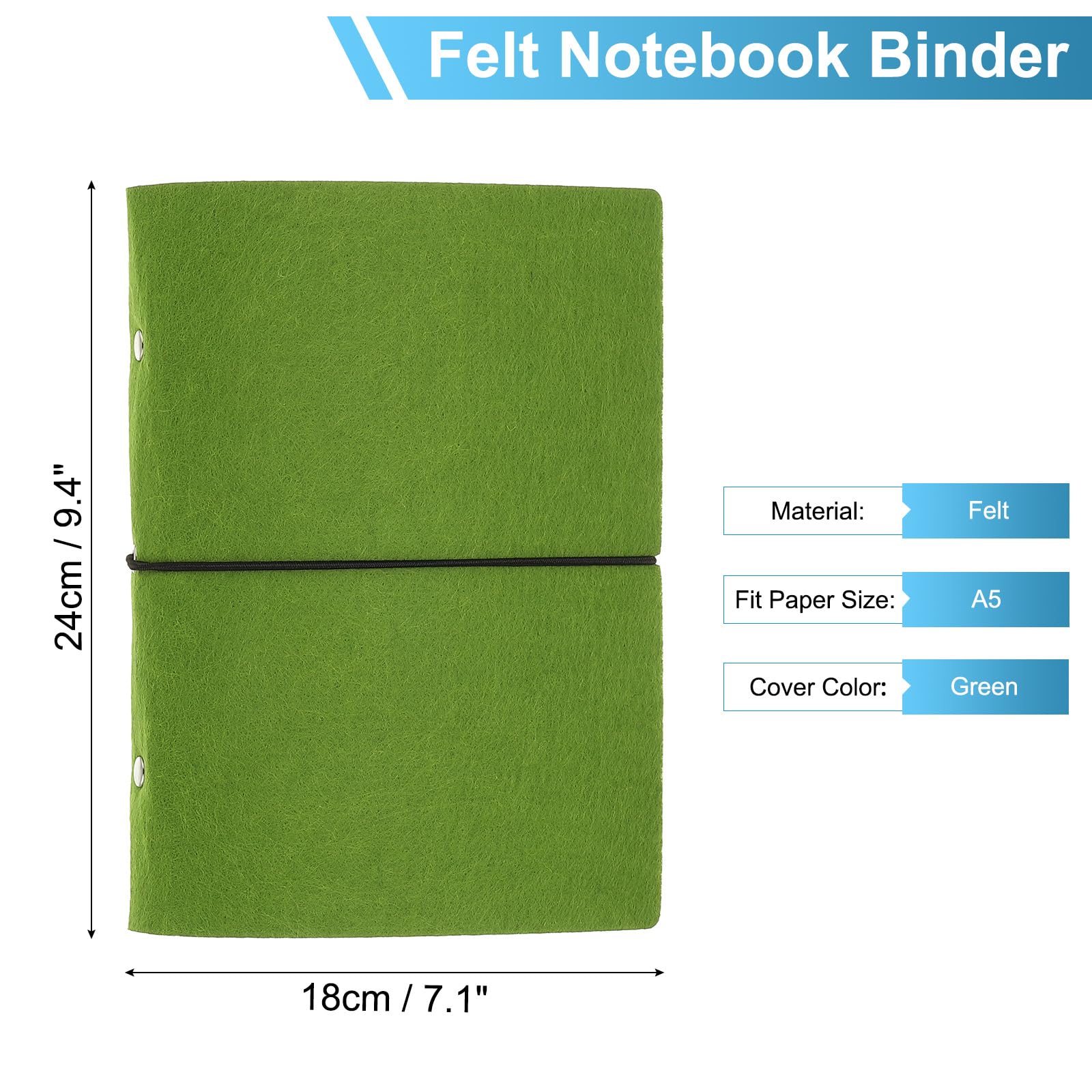 PATIKIL A5 Felt Binder, 6 Ring Soft Cover Refillable Notebook Binder with Cord for Filler Paper Budget Journal Diary Accessories, Green - Image 2