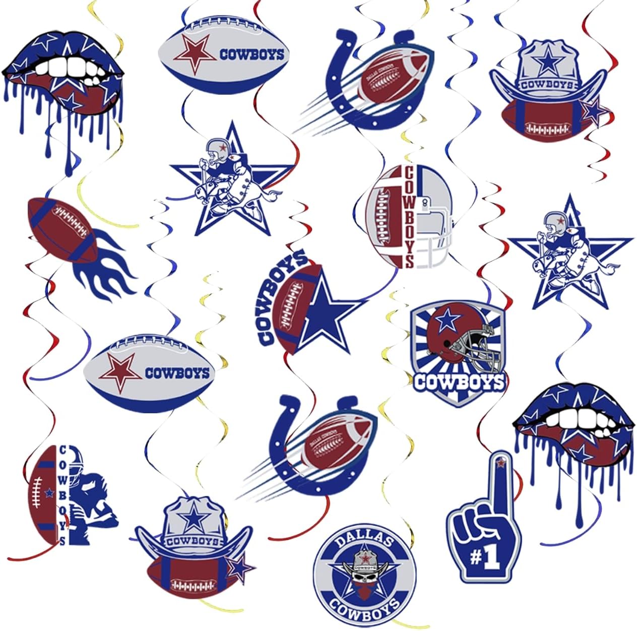 24Pcs Football Party Decorations Blue Football Hanging Swirl Sports Theme Dallas Football Helmets American Rugby Touchdown Tailgate Football Game Party Supplies