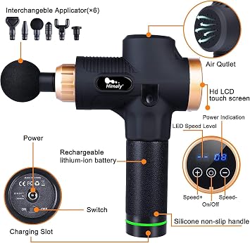 himaly Massage Gun Deep Tissue, Muscle Massage Gun with 30 Speeds | 6 Heads , Powerful Percussion Massage Gun, Electric Handheld Deep Tissue Muscle Massager for Body, Neck and Shoulder