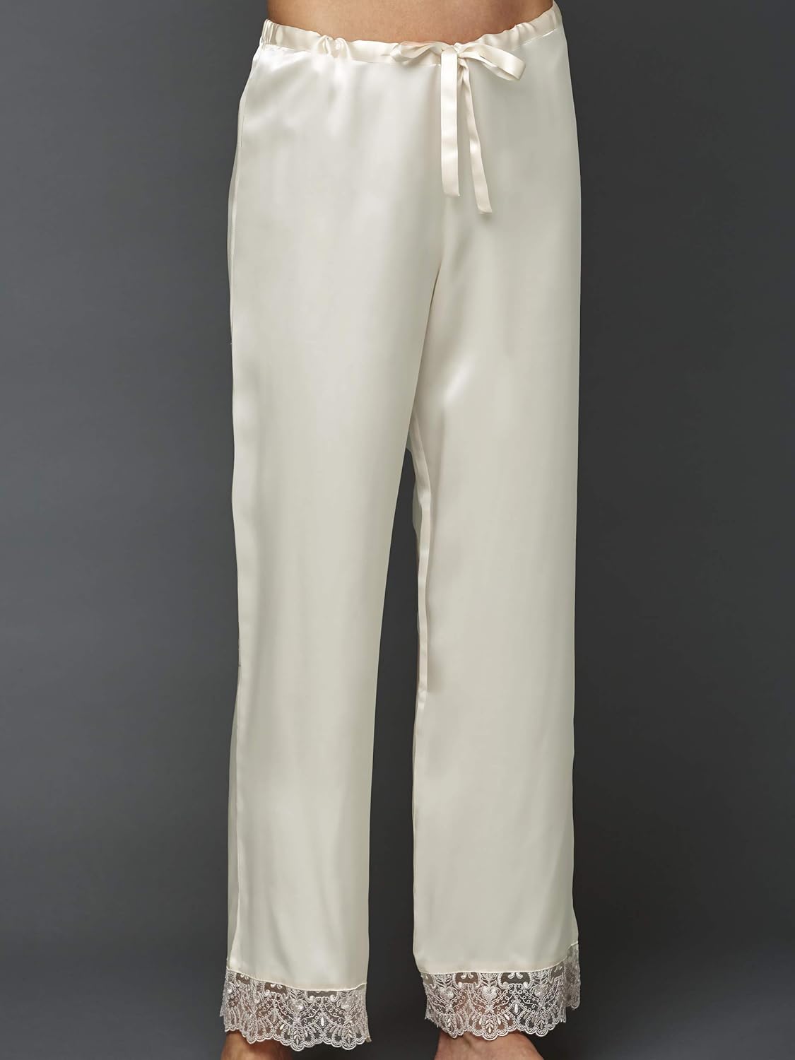 Julianna Rae 100% Silk Pajama, Lace Trim, Drawstring Waist, Relaxed Fit, Sleep-In - Image 4