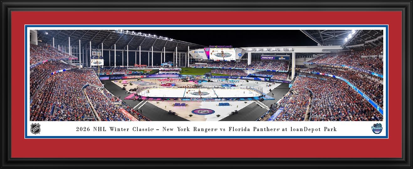 2026 NHL Winter Classic, Rangers vs Panthers - Panthers Double Mat, Deluxe Framed NHL Print by Blakeway Panoramas