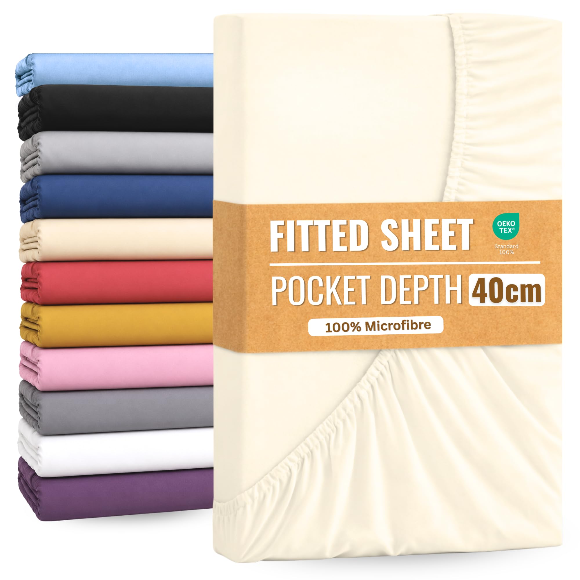 Double Extra Deep Pocket Fitted Sheet Cream 40cm (16-inch)
