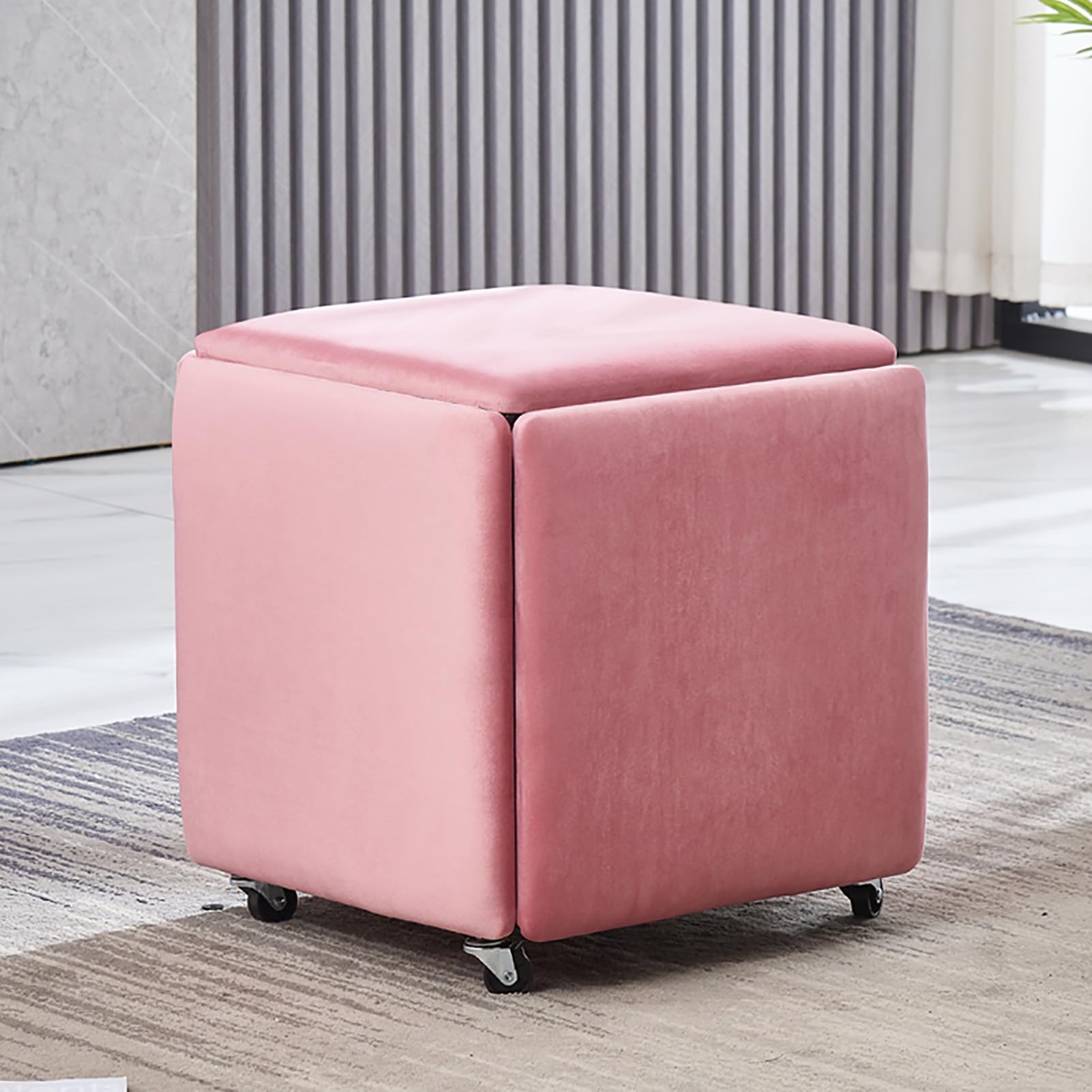 Tabouret ottoman pivotant et empilable, siège cube mobile en velours