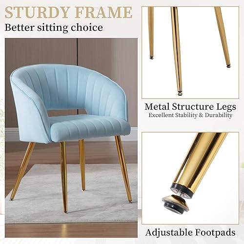 Miniatura 5 de Westice Juego de 1 silla de escritorio de terciopelo para oficina en casa, sillas modernas copetudas con patas de metal dorado, sillón tapizado para