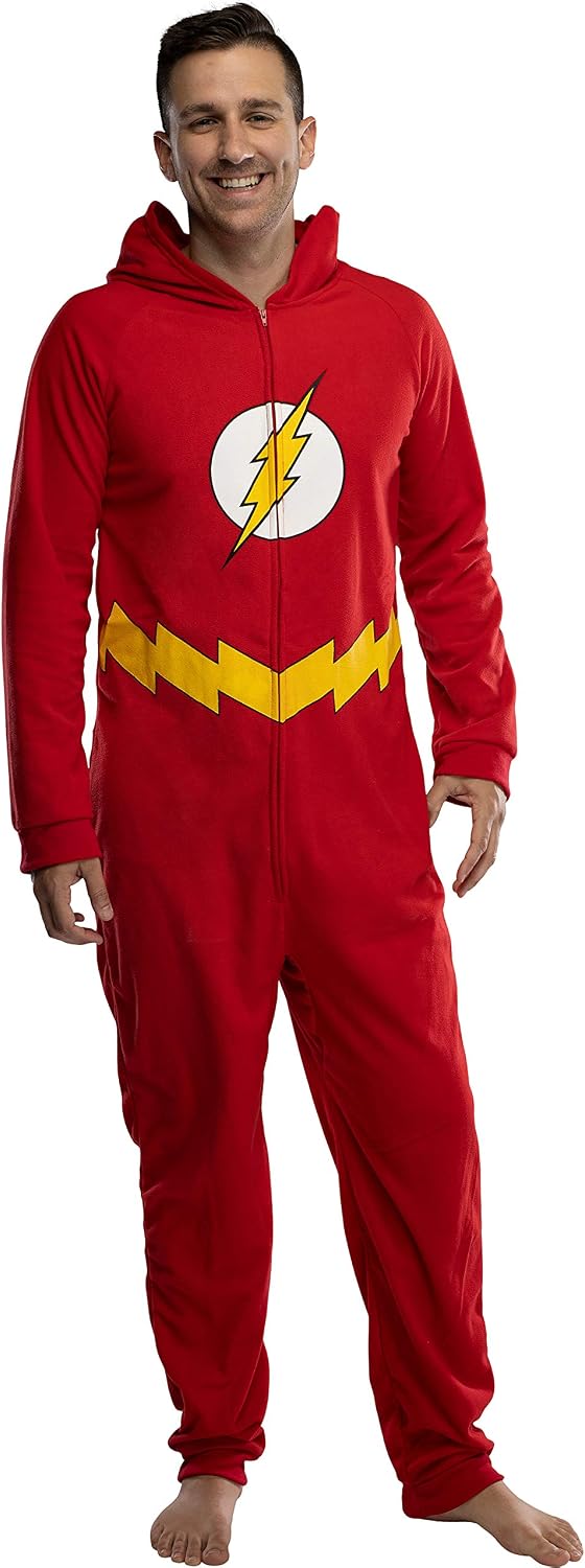 DC Comics Mens' Superhero Character Hooded Union Suit Footless Pajamas Costume