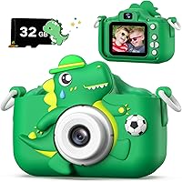 Cimizi Dinosaur Kids Camera for Boys Girls - HD Dual Selfie Cam, 32GB SD Card, Protective Case - Birthday Gifts for Ages 3-12