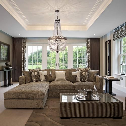 Miniatura 4 de Wellmet Luces de araña de cristal, 9 luces de araña del imperio francés, lámpara colgante de techo alto para comedor, sala de estar, vestíbulo,