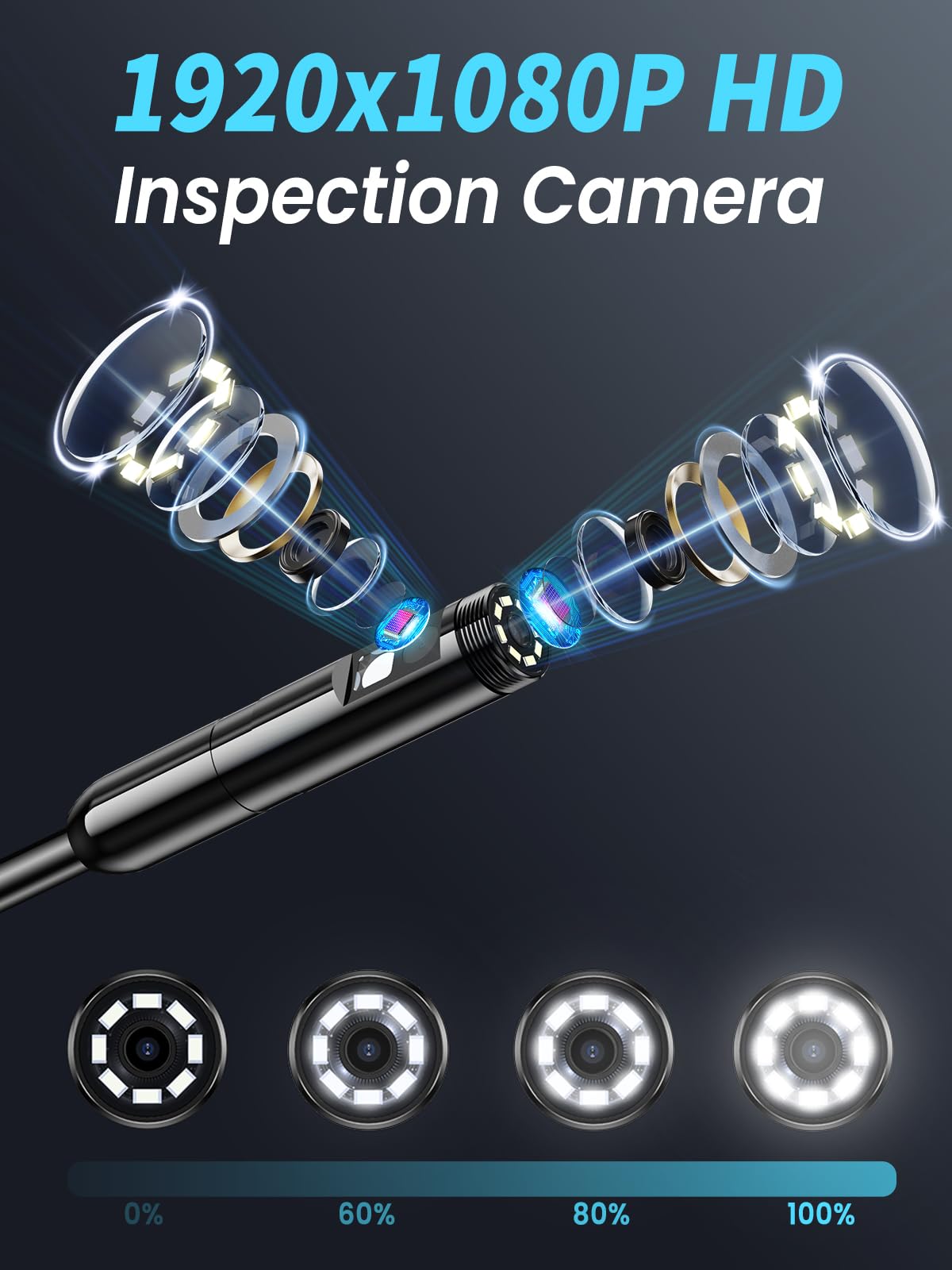 Endoscope Camera with Light, 4.3" IPS Screen 1080P Tools Borescope with 8 LED Lights，Semi-Rigid Cable Snake Camera, IP67 Waterproof Sewer Inspection Men Tool - 16.5FT-Dual Lens — Amazon image 3