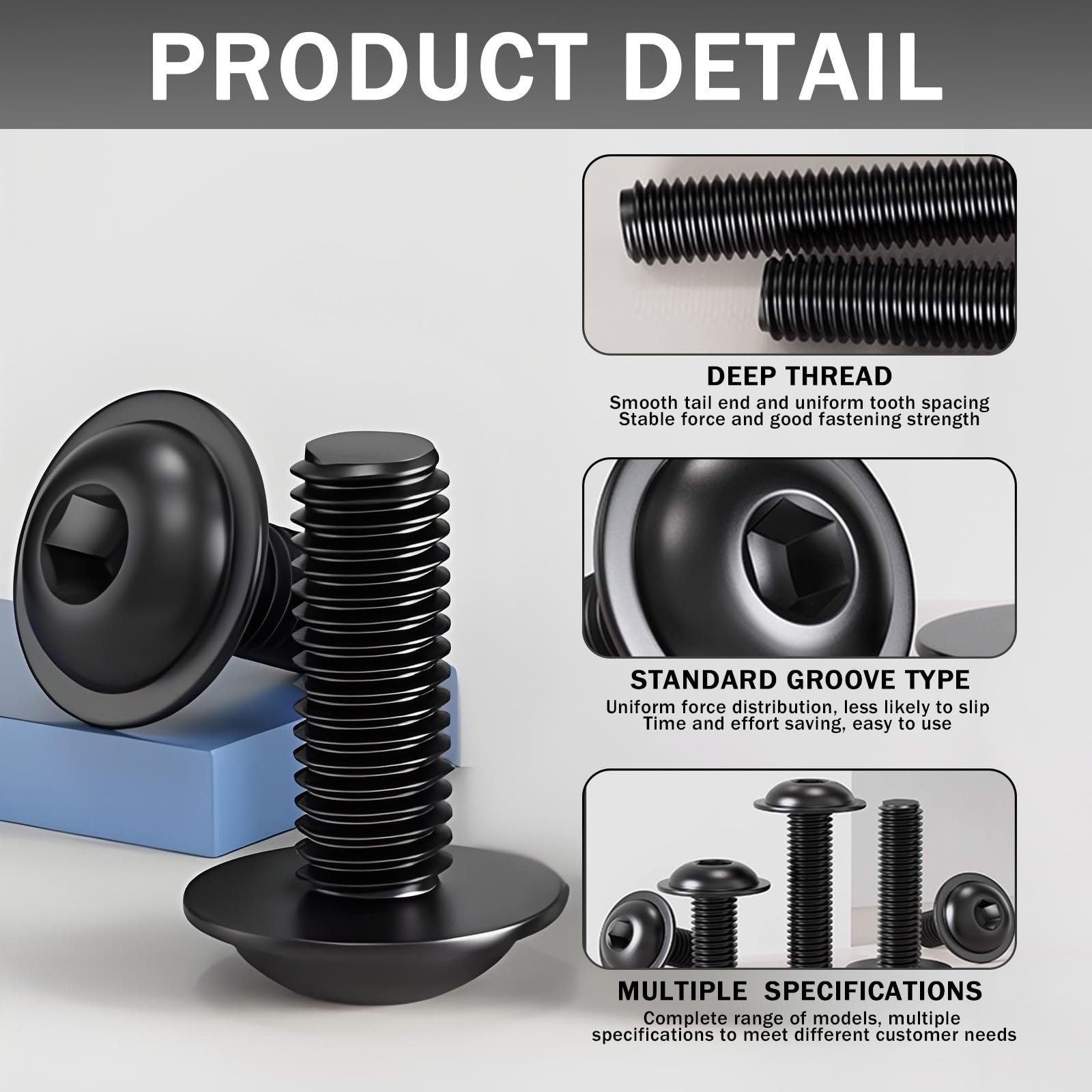 10 Pezzi Viti a Testa Bombata con Esagono Incassato M5x12 mm, Acciaio Inossidabile A2 V2A Ossido Nero, Set di Bulloni con Dadi Esagonali e Rondelle Elastiche
