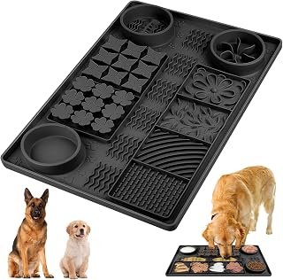 Silicone Dog Lick Mat,31.5" x 20" Large Multi-Functional Slow Feeder Mat for Dogs,Pet Olfactory Training Lick pad. Slow Feeder Dog Bowls Suitable for Small, Medium and Large Dogs (Black)