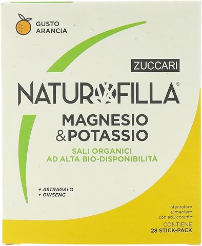 Zuccari Naturofilla Magnesio&Potassio, 28 Stick-Pack da 8g, Gusto Arancia, Con Ginseng, Astragalo e Clorofilla...